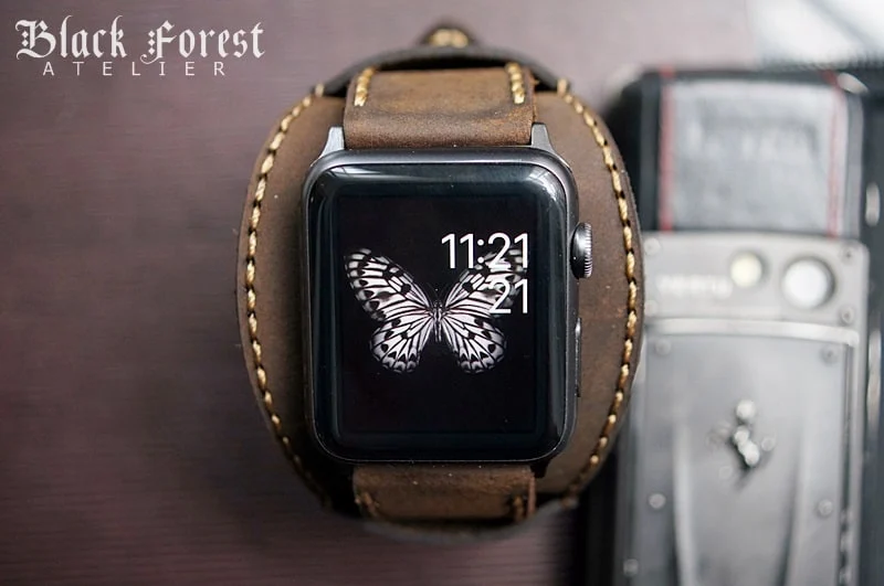 AWBF18 -D5 CUFF handgefertigt Leder Uhrenarmband incl. Lugs Adapter für Apple Watch 1 Serie und 2 Serie (oder Apple Watch Sport) 42mm oder 38mm – Bild 4